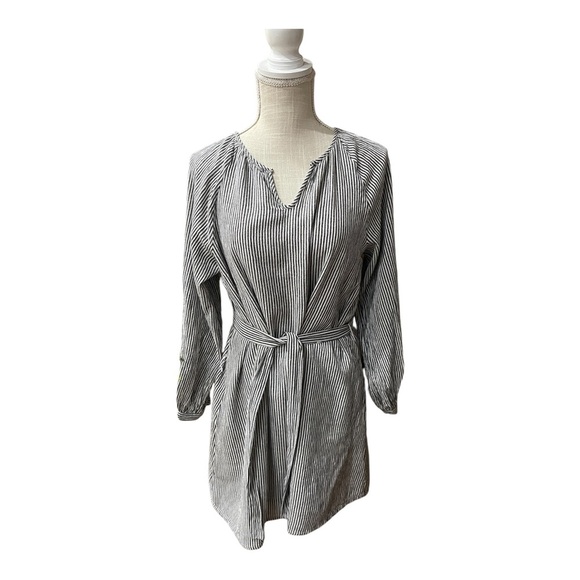 Main ST Cotton Stripped Floral Embroidered Long Sleeve Mini Dress Women’s size L - Picture 1 of 15